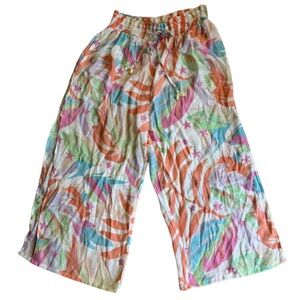Shore Life Women's Resort Wear Colorful Tropical Beach Wide Leg Crop Pants Large